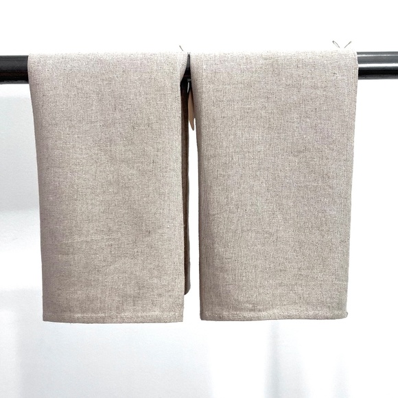 Tan Linen Embroidered French Knot Farmhouse Hand Towel Set of 2 - Picture 2 of 5